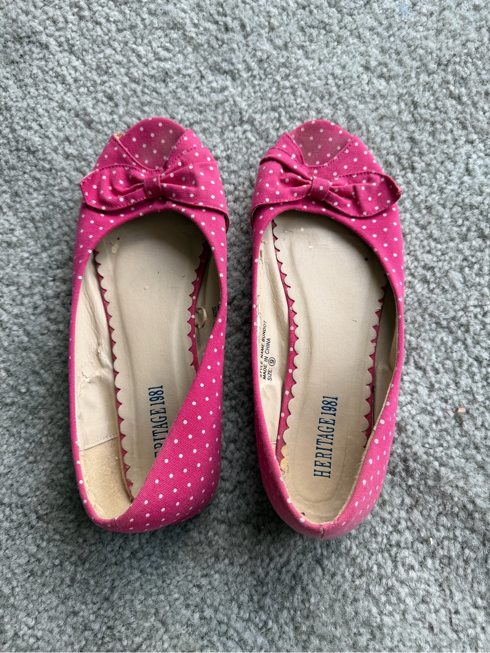 Heritage 1981 Pink and White Polka Dot Bow Ballet Flats